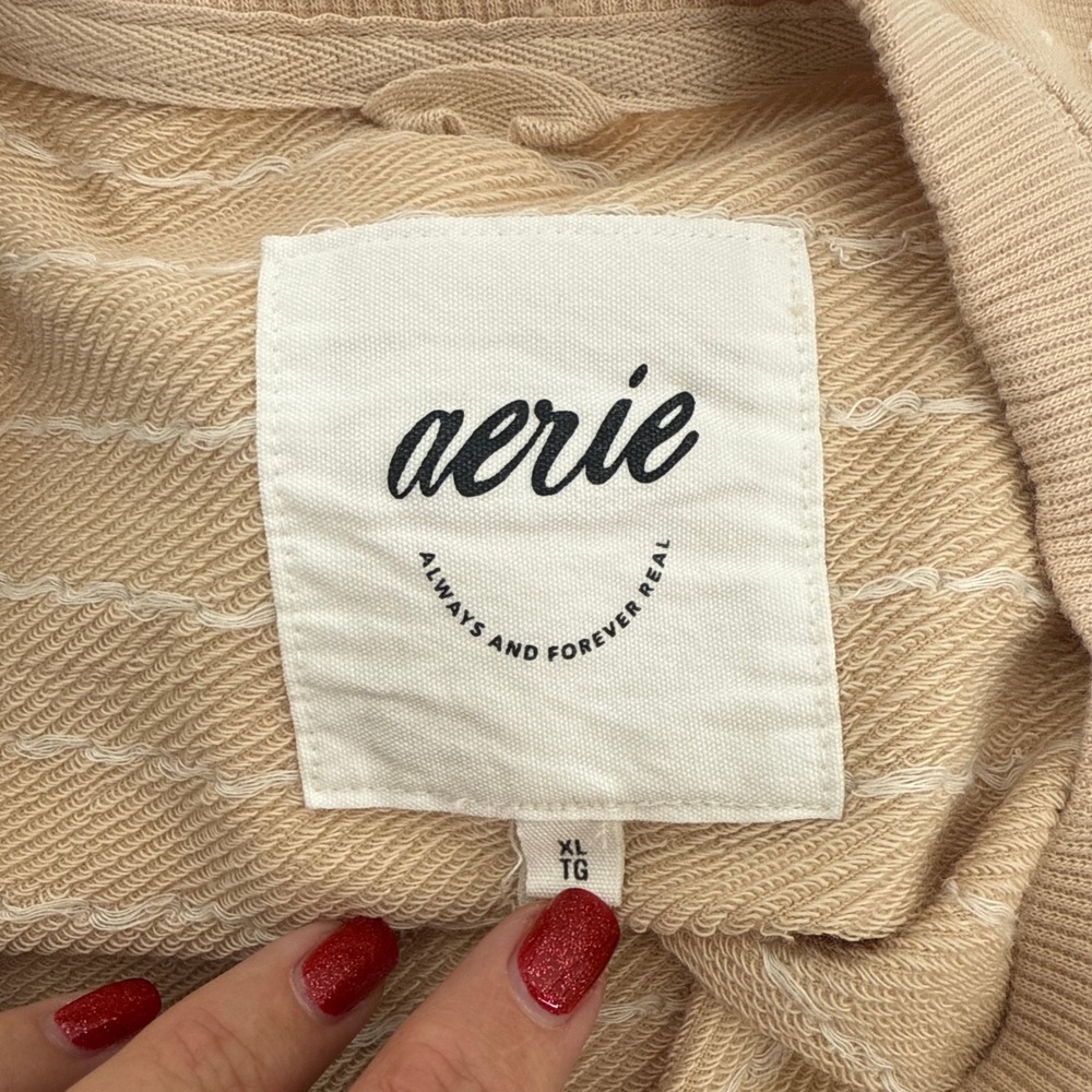 Aerie Women's Tan Textured Dot Crewneck Sweatshirt XL Oversized Comfy Athleisure - Picture 6 of 9
